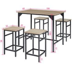 tectake Edinburgh bárasztal készlet 4+1 - Könnyű fa, tölgy Sonoma