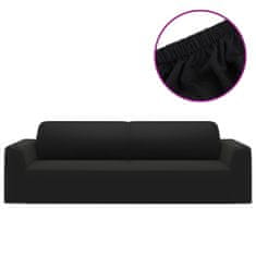 Greatstore 3-személyes fekete sztreccs poliészterdzsörzé kanapé-védőhuzat