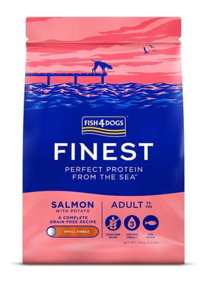 Fish4Dogs Granulátum felnőtt kutyáknak Finest lazac burgonyával 1,5 kg, 1+