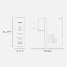 BASEUS GaN2 Pro hálózati töltő adapter 2x USB / 2x USB-C 100W QC PD, fekete