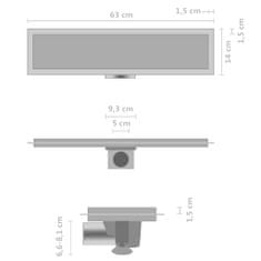 Vidaxl rozsdamentes acél 2 az 1-ben zuhanylefolyó fedéllel 63 x 14 cm 146007