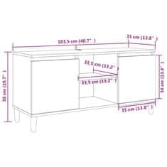 shumee füstös tölgyszínű TV-szekrény tömör falábakkal 103,5x35x50 cm