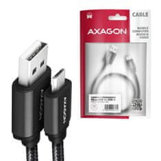 AXAGON BUMM-AM15AB, HQ kábel Micro USB <-> USB-A, 1.5m, USB 2.0, 2.4A, ALU, fonott, fekete