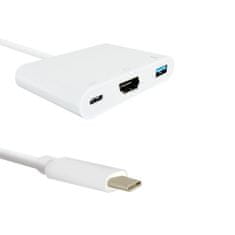 Qoltec adapter USB 3.1 Type C male | HDMI A female + USB 3.0 A female + USB 3.1 Type C PD | 0,2m | Fehér