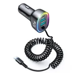 Joyroom JR-CL20 autós telefontartó 2x USB / USB-C 57W + Lightning kabel, fekete