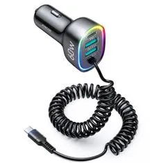 Joyroom JR-CL20 autós töltő 2x USB / USB-C 60W + USB-C kábel, fekete