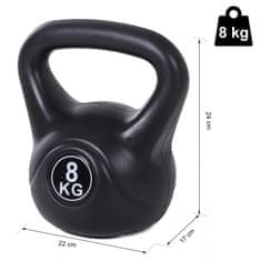 HOMCOM Kettlebell, 8 kg, PVC/homok, ergonomikus fogantyú, fekete