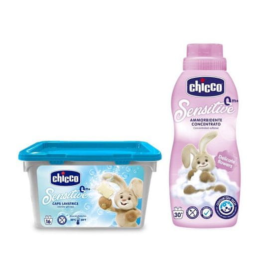 Chicco mosógél kapszula Sensitive 16 db + Aviváž konc. Virágos ölelés 750 ml