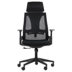 STEMA Forgó ergonomikus irodai szék OLTON H. Otthoni és irodai használatra. Nylon alap, 4-es osztályú emeléssel, puha kerekekkel, fejtámlával és állítható deréktámasszal rendelkezik. Fekete szín.