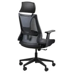 STEMA Forgó ergonomikus irodai szék OLTON H. Otthoni és irodai használatra. Nylon alap, 4-es osztályú emeléssel, puha kerekekkel, fejtámlával és állítható deréktámasszal rendelkezik. Szín fekete/szürke.
