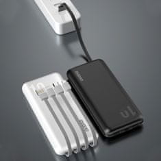 DUDAO K6Pro Power Bank 10000mAh 2x USB + kábel USB / USB-C / Lightning / Micro USB, fekete