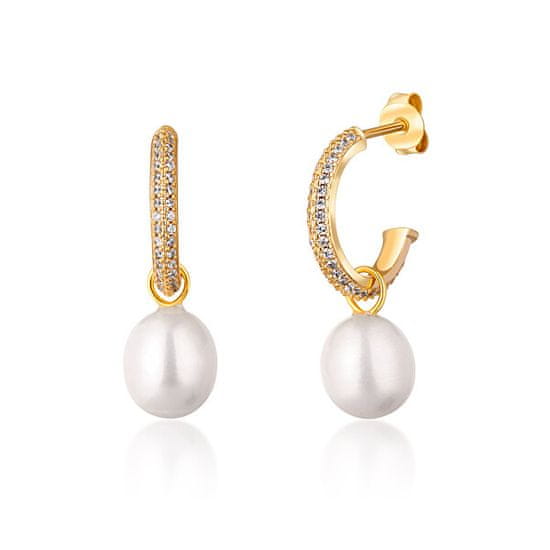 JwL Luxury Pearls Gyönyörű aranyozott karika fülbevaló valódi gyöngyökkel 2 az 1-ben JL0771