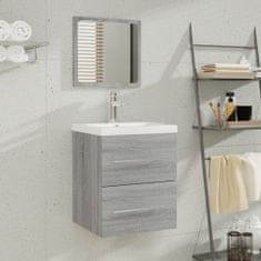 Greatstore szürke sonoma színű szerelt fa mosdószekrény beépített mosdóval