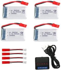 YUNIQUE GREEN-CLEAN 4 darabos újratölthető lipo akkumulátor (3.7V 750mAh) RC drónokhoz Quadcopters MJX X300C X400 X800 + töltő