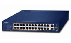Planet FGSD-2621P PoE switch, 24x100M + 1x1Gb RJ45 + 1xSFP, PoE 802.3at 185W, bővítési mód 10Mb-250m