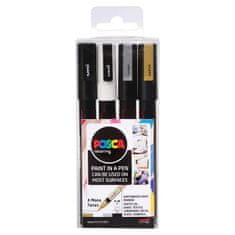 POSCA Akril marker készlet 0,9-1,3 mm - fekete, arany, ezüst, fehér 4 db