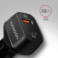 AXAGON PWC-PQ38, PD & QUICK autós töltő 38W, 2x port (USB + USB-C), PD3.0/QC3.0/AFC/FCP/Apple