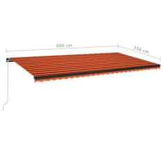 Greatstore narancs és barna kézzel kihúzható LED-es napellenző 600x350 cm