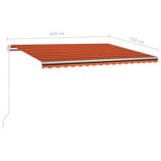 Greatstore narancs és barna kézzel kihúzható LED-es napellenző 400x350 cm