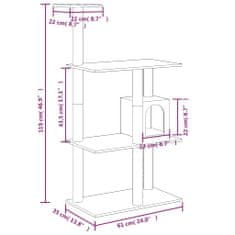 shumee világosszürke macskabútor szizál kaparófákkal 119 cm