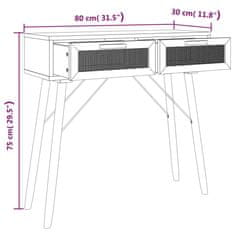 Vidaxl fekete tömör fenyő és természetes rattan tálaló 80x30x75 cm 345625