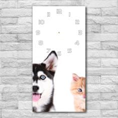 Wallmuralia.hu Négyszögletes fali üvegóra Kutya és macska 30x60 cm fehér