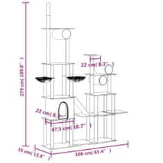 Greatstore sötétszürke macskabútor szizál kaparófával 279 cm