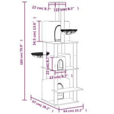 shumee sötétszürke macskabútor szizál kaparófákkal 180 cm