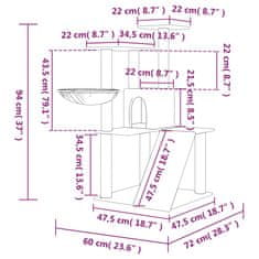 Greatstore sötétszürke macskabútor szizál kaparófával 94 cm