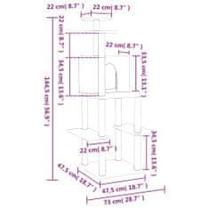 shumee sötétszürke macskabútor szizál kaparófával 144,5 cm