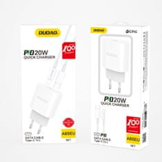 DUDAO A8SEU hálózati töltő adapter USB-C 20W + kábel USB-C / Lightning, fehér