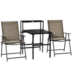 OUTSUNNY kerti bútor szett, 3 db, 2 összecsukható szék, oldalsó polcos asztal, barna / fekete