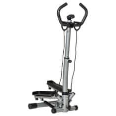 HOMCOM Fitness Stepper, állítható kormány, LCD kijelző, acél/ABS, 55x53x118-128 cm, fekete/ezüst