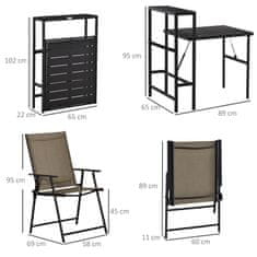 OUTSUNNY kerti bútor szett, 3 db, 2 összecsukható szék, oldalsó polcos asztal, barna / fekete