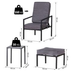 OUTSUNNY kerti bútor készlet, 2 fekvő szék / 2 lábszék / 1 dohányzóasztal, szürke / fekete