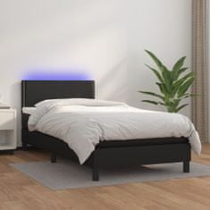 shumee fekete műbőr rugós ágy matraccal és LED-del 90x200 cm