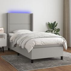 shumee világosszürke szövet rugós és LED-es ágy matraccal 90x190 cm