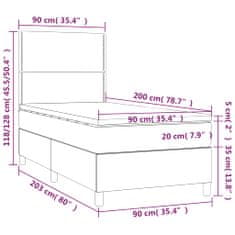 shumee sötétszürke szövet rugós és LED-es ágy matraccal 90x200 cm