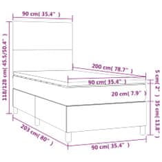 shumee sötétszürke szövet rugós és LED-es ágy matraccal 90x200 cm