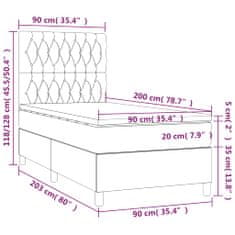 shumee világosszürke bársony rugós és LED-es ágy matraccal 90x200 cm