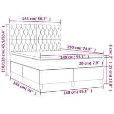 shumee sötétszürke szövet rugós és LED-es ágy matraccal 140x190 cm