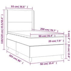 shumee sötétszürke szövet rugós és LED-es ágy matraccal 90x200 cm