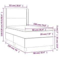 shumee világosszürke szövet rugós és LED-es ágy matraccal 90x190 cm