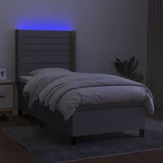 shumee világosszürke szövet rugós és LED-es ágy matraccal 90x200 cm