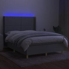 shumee világosszürke szövet rugós és LED-es ágy matraccal 140x190 cm