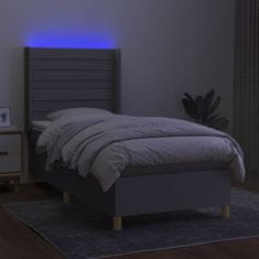 shumee világosszürke szövet rugós és LED-es ágy matraccal 90x190 cm