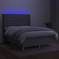 shumee világosszürke szövet rugós és LED-es ágy matraccal 140x190 cm