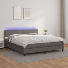 shumee szürke műbőr rugós ágy matraccal és LED-del 160x200 cm