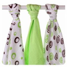 XKKO BMB bambusz pelenka Spirals&Bubbles 70x70 - Lime MIX (3 db)