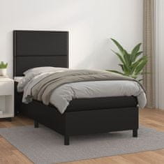 Greatstore fekete műbőr rugós ágy matraccal 90 x 200 cm